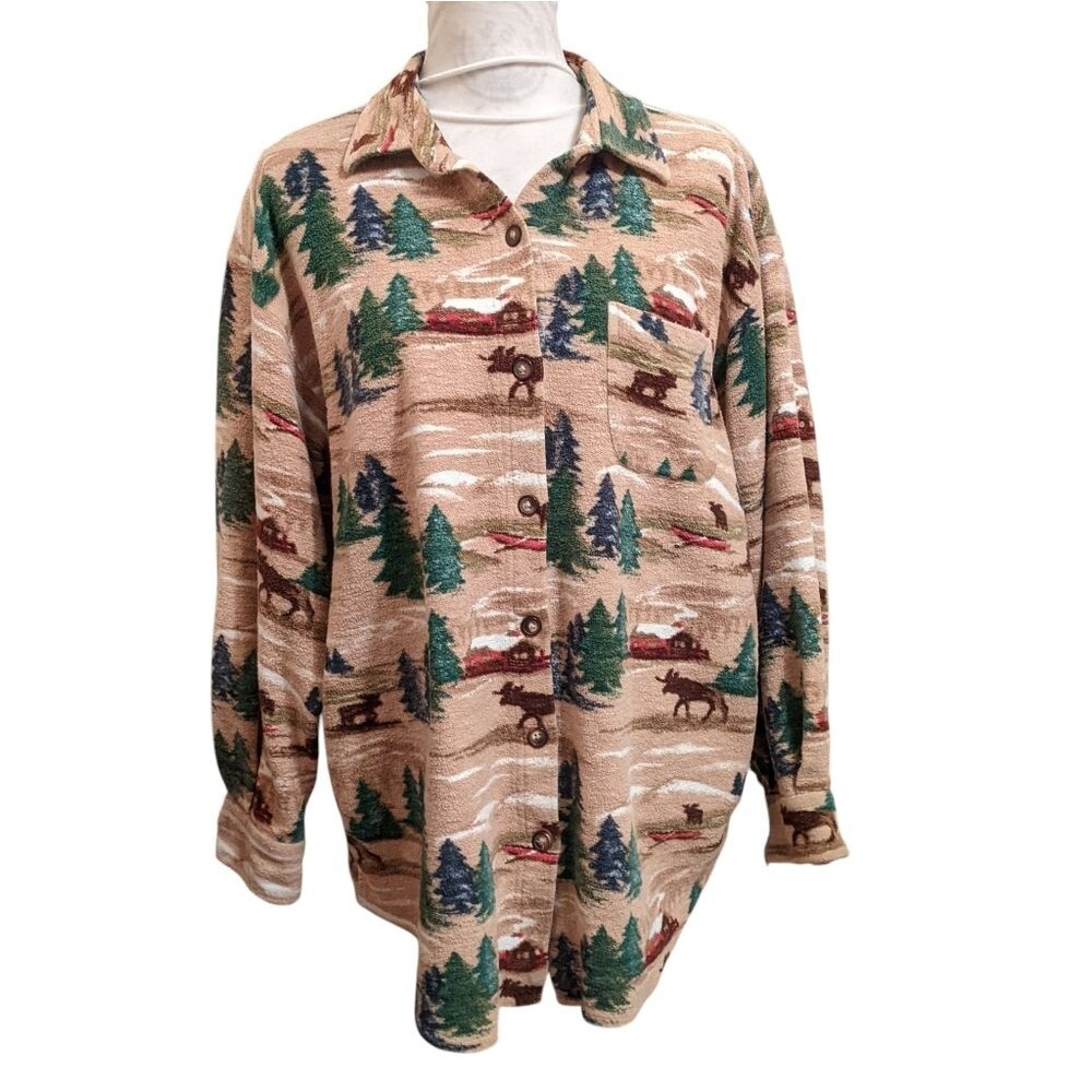 NATURAL REFLECTIONS Thick Cotton Cabincore Button Women Shacket Shirt Large